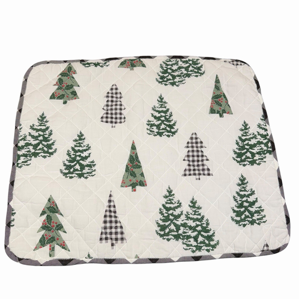 Christmas Tree Sham (1) Black White Buffalo Plaid Back 2 Tie Backs Holiday Decor